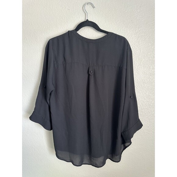 Torrid Blouse Womens 1 Black Button Front Tab Sleeve Sheer Top Lightweight Shirt - Picture 7 of 7